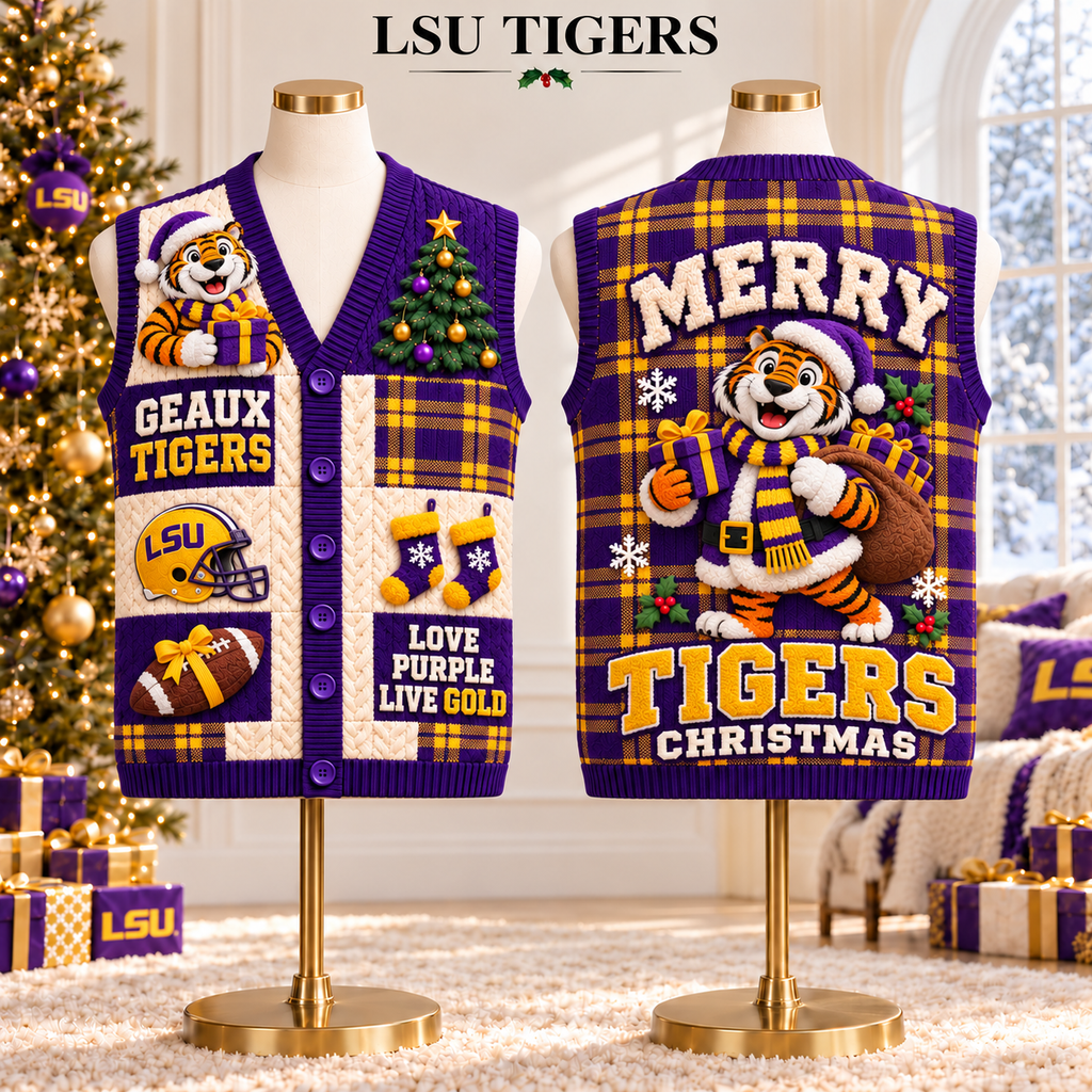 LSU Premium Christmas Cardigan Vest TMH