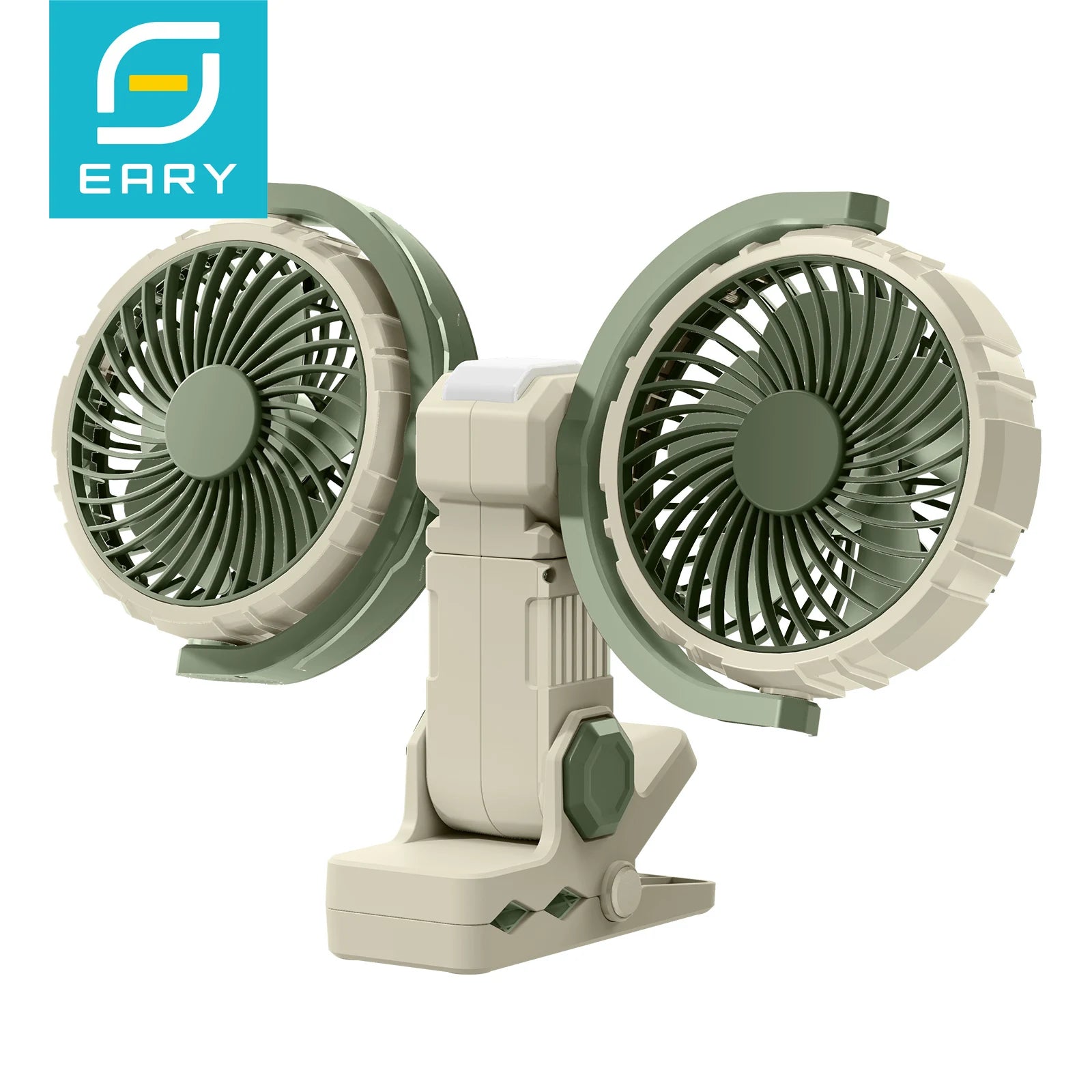 Eary Dual Head Clip On Fan Mount For Desktop With 4000mAh Battery Operated 3 Speed Adjustable 360 Rotatable Desk Air Cooling Fan