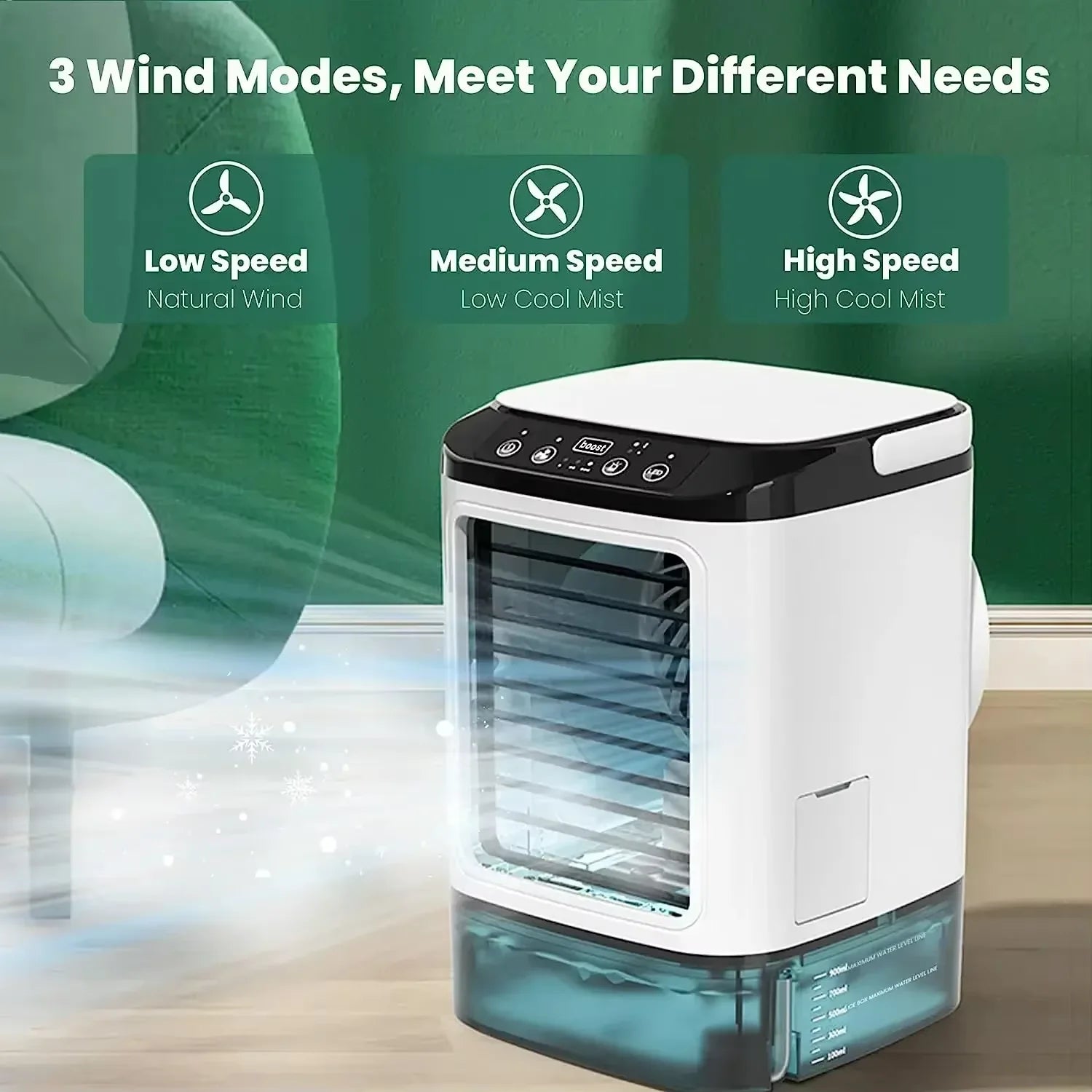 HOMEFISH Air Conditioner Portable Fan Desktop Dual Spray Ultrasonic Atomization 3-Speed Mute Air Cooler Night Light Electric Fan