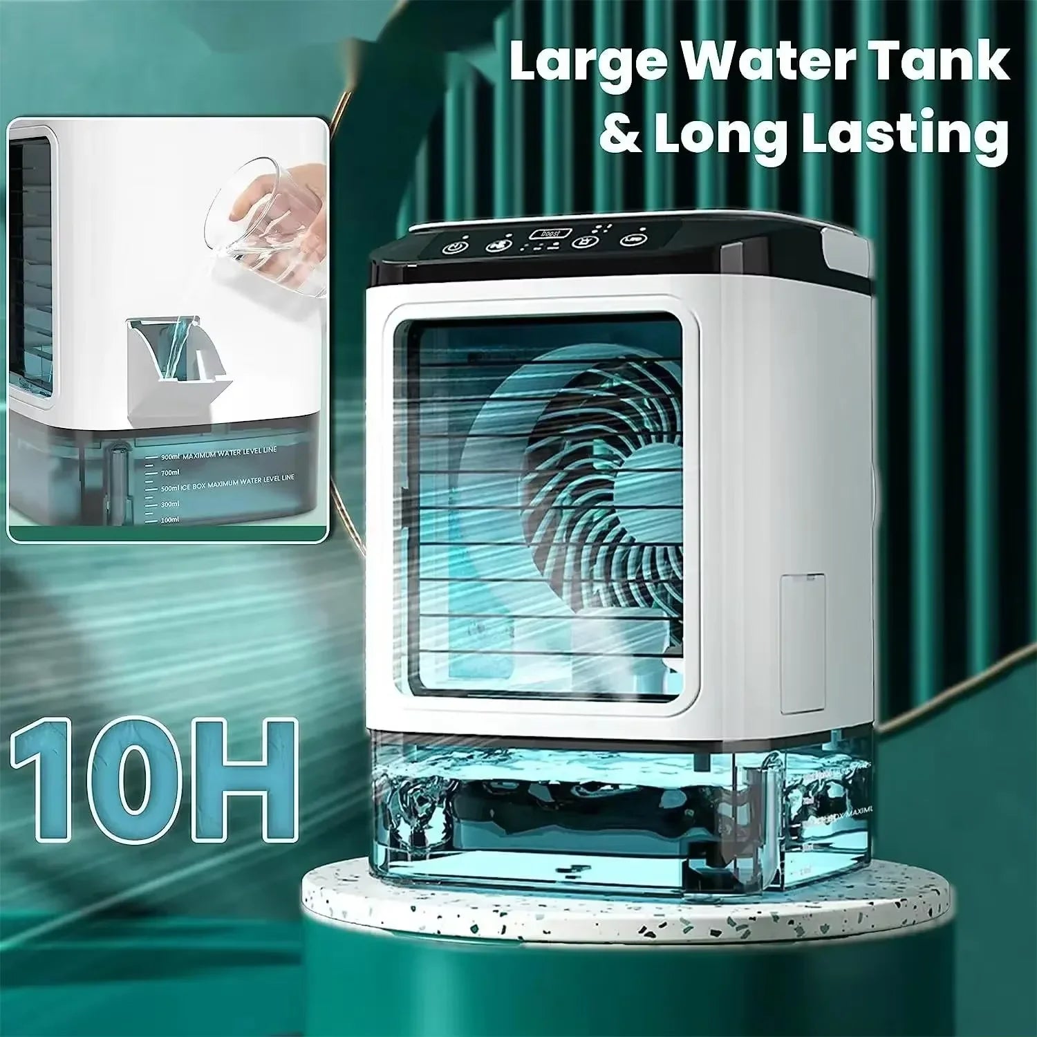 HOMEFISH Air Conditioner Portable Fan Desktop Dual Spray Ultrasonic Atomization 3-Speed Mute Air Cooler Night Light Electric Fan